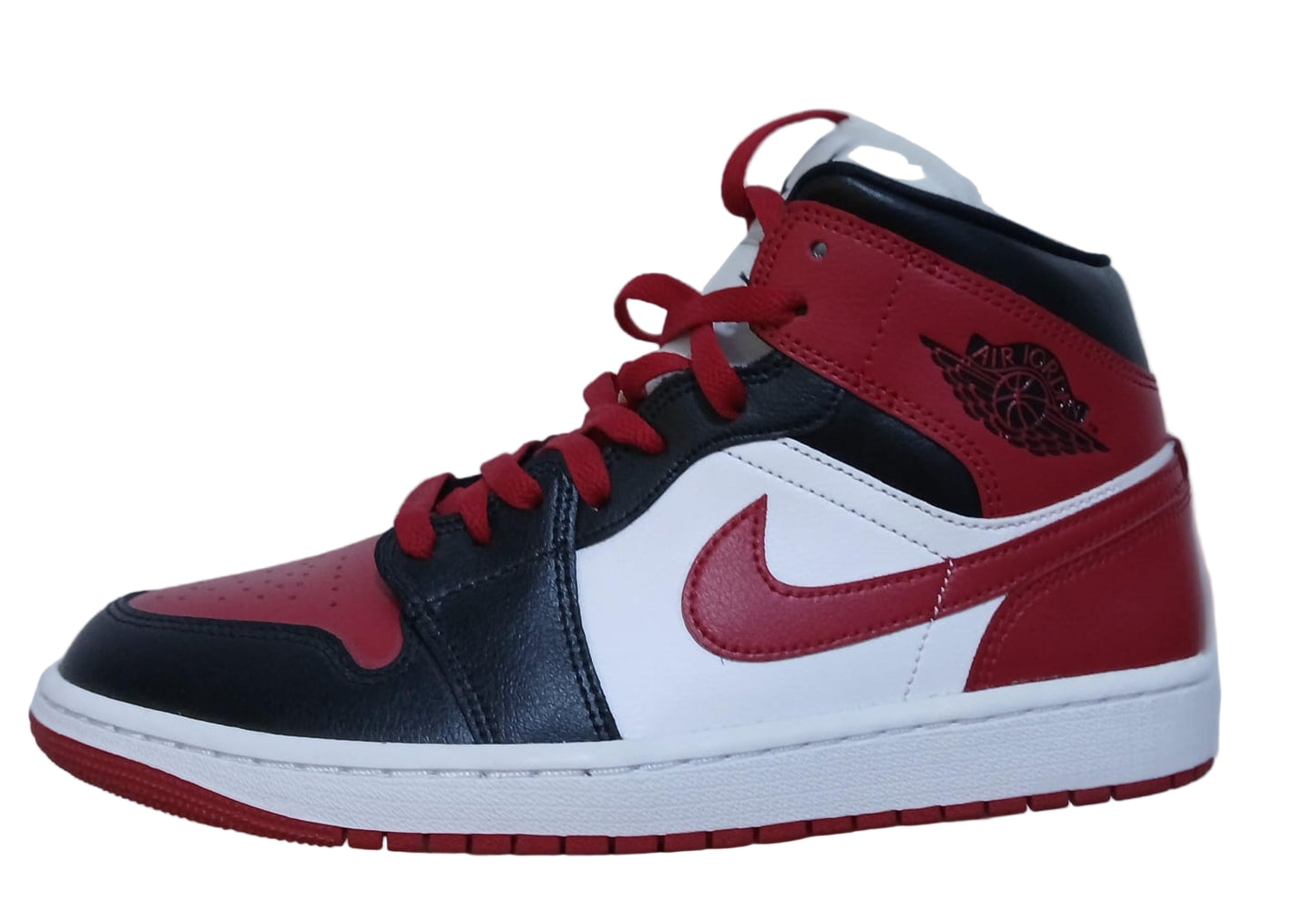 Tenis Air jordán 1 mid negro, blanco, rojo