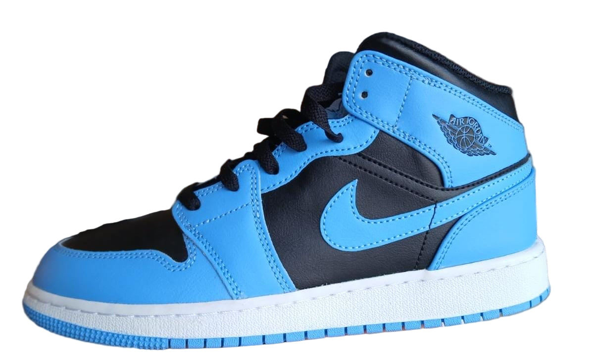 Tenis air jordán 1 mid azul-negro