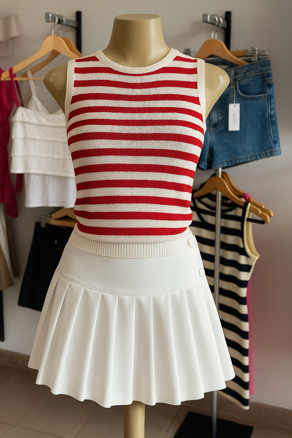 Blusa sin mangas rayas rojas